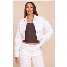 Cropped denim jacket PrettyLittleThing Balloon Sleeve Cropped Denim Jacket - White