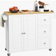 Homcom Kitchen Island On Wheels With Drop Leaf - White