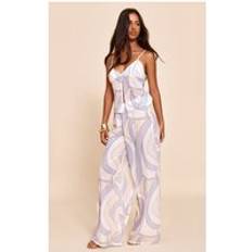 Chiffong Byxor & Shorts PrettyLittleThing Petite Purple Sheer Printed Chiffon Trousers