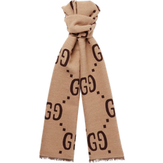 Gucci GG Jacquard Wool Silk Scarf - Brown/Beige