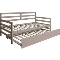 CraftPorch Rustic Wooden Twin Daybed With Trundle White/Beige Sofa 81.2" 3 Seater
