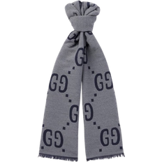 Gucci GG Jacquard Wool Silk Scarf - Light Grey