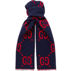 Gucci GG Jacquard Wool Silk Scarf - Blue/Red