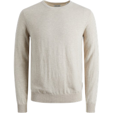 Jack & Jones Tröjor Jack & Jones Emil Plain Knitted Pullover - Beige/Oatmeal