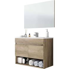 Arredamenti Bagno Arkitmobel Composizione Mobile Bagno Sospeso Legno Completo Di Lavabo In Ceramica E Specchio Cotton Clint