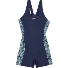 Speedo Kid's Printed Leaderback Legsuit - Navy/Pink