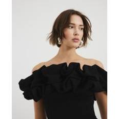 Blouses River Island Polka Dot Ruffle Bardot Top - Black