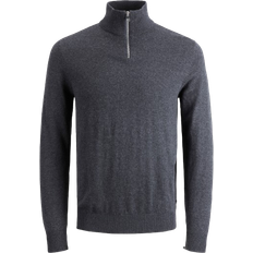 Jack & Jones Emil Plain Quarter Zip - Grey/Dark Grey Melange