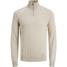 Beige - Viscose Tops Jack & Jones Emil Plain Quarter Zip - Beige/Oatmeal