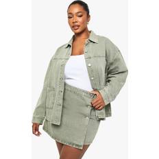 Green Skirts boohoo Plus Khaki Washed Denim Skirt - Green