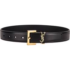 Saint Laurent Cassandre Belt With Square Buckle In Smooth Leather - Black/Bronze