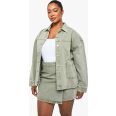 Boohoo Women Jackets boohoo Plus Khaki Washed Jean Jacket - Green