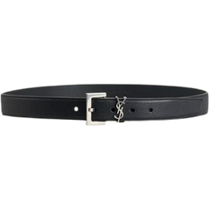 Saint Laurent Cassandre Belt With Square Buckle In Smooth Leather - Black/Silver