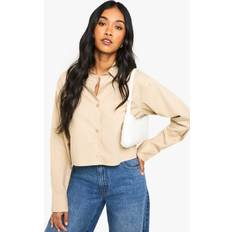Boohoo Shirts boohoo Cotton Poplin Cropped Shirt - Beige