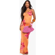 Orange Swimsuit Cover-Ups & Sarong Wraps boohoo Floral Cowl Neck Maxi Beach Dress - Orange