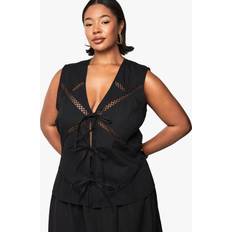 Vests boohoo Plus Lace Insert Tie Front Waistcoat - Black