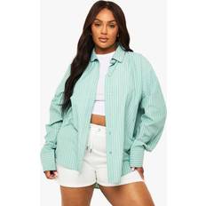 Green - Women Shirts boohoo Plus Oversized Stripe Shirt - Green