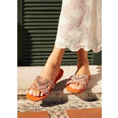 Orange Slides Aztec Design Embellished Slider Sandal - Orange