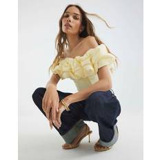 River Island S Blouses River Island Short Sleeve Ruffle Bardot Top - Yellow Light