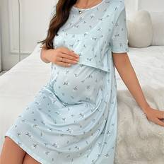 Äitiys- ja imetysvaatteet Temu Comfortable Nursing Nightgown With Leaf Prints
