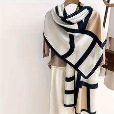 Breathable Scarfs Temu Geometric Block Scarf Soft Breathable Windproof