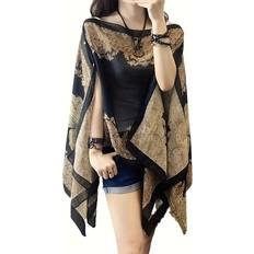 Ventilerande Saronger & Kimonos Temu Bohemian Floral Print Chiffon Shawl Large Beach Cover-up - Black