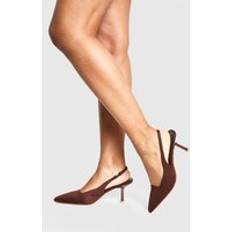 Brown Shoes boohoo Mid Stiletto Slingback Court Shoes - Brown