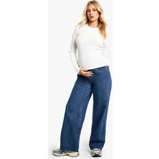 boohoo Womens Maternity Over The Bump Wide Leg Jeans Blue
