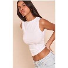 PrettyLittleThing Petite Soft Cotton Boat Neck Sleeveless Top - White