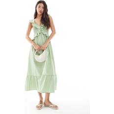 Green - Long Dresses New Look Ruffle Shirred Midi Dress - Light Green