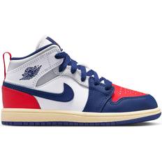 Jordan Barnskor Jordan 1 Mid Preschool Boys Shoe - White/Deep Royal Blue/University Blue
