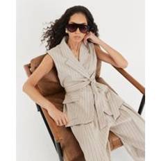 Stripes Outerwear River Island Womens Beige Stripe Sleeveless Waistcoat