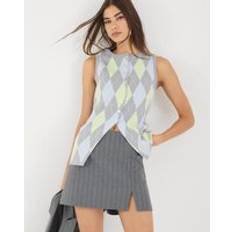 River Island Knit Argyle Print Waistcoat - Grey