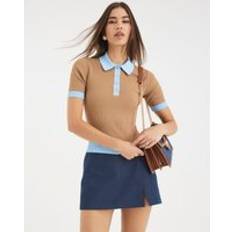 Polo Shirts River Island Ribbed Short Sleeve Polo Top - Brown