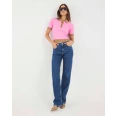 Polo Shirts River Island Womens Pink Ribbed Short Sleeve Polo Top
