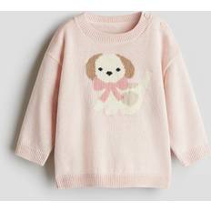 Bebisar Stickade tröjor Barnkläder H&M Baby Jacquardstickad Tröja - Ljusrosa/Hund