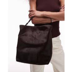 Mocka Toteväskor Arket Real Leather Suede Pony Hair Shopper Tote Bag - Dark Brown
