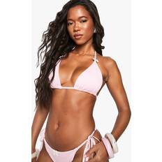 Bikini Tops boohoo Seersucker Bow Detail Triangle Bikini Top - Pink