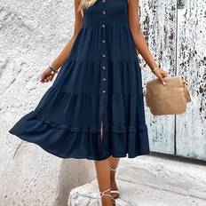 Temu Elegant Sleeveless Olive Green Midi Dress - Green