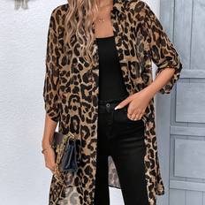 Leopard - Women Shirts Temu Leopard Print Shirt Polyester Woven - Spring/Wear