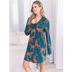 Recycled Materials Nightgowns Chelsea Peers Tigers Print Nightshirt - Teal