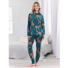 Recycled Materials Pyjamas Chelsea Peers Tiger Print Long Pyjama Set - Teal
