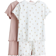 H&M Pige 2-Pak Natsæt Bomuld - Støvet Lys Rosa/Blomstret