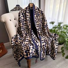 Breathable - Women Scarfs Temu Women's Lightweight Geometric Scarf Shawl - Beige/Navy Blue