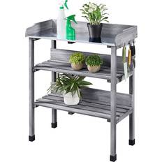 Grey Potting Benches Yaheetech Grey 3-Tier Fir Outdoor Potting Bench Table