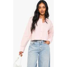 Pink - Women Shirts boohoo Cotton Poplin Cropped Shirt - Pink