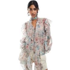 Vero Moda Ruffle Trim Blouson Sleeve Boho Detached Scarf - Multi