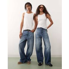 Weekday Astro Loose Fit Wide Leg Jeans - Faded Dark Blue