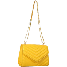 Shein Mini Fashionable Embossed V-Shaped Chain Crossbody Bag, Fashionable Butter Yellow Bag For Women
