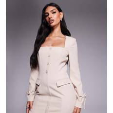 Kaiia Exclusive Square Neck Bow Cuff Detail Tailored Blazer Dress - Cream White